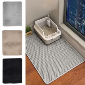 Double Layer Cat Litter Mat Non Slip Washable Pad Grey
