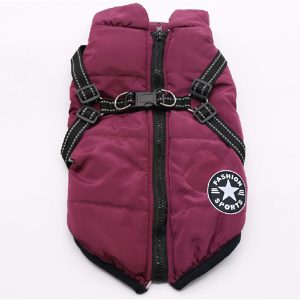 Pet Clothes Warm Padded Coat Reflective Dog Vest Puppy Jacket with Harness - Purple 4XL