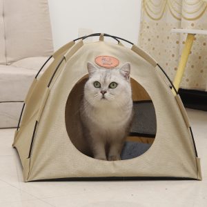 Pet Tent Cat Puppy Play Tent House with Warm Soft Bed Pad Easter Gifts Beige