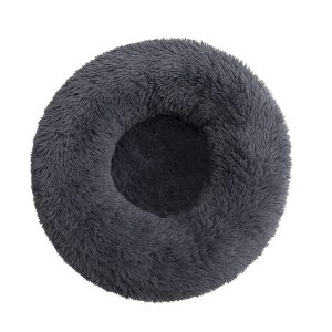 Cat Puppy Calming Plush Cushion Round Pet Bed without Zippers and Non-removable - Deep Grey Diameter 50cm